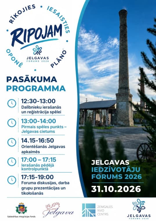 Jelgavas iedzīvotāju forums 2026 ”RIPOJAM” – rīkojies, iesaisties, plāno un oponē Jelgavas apkaimju maršrutā