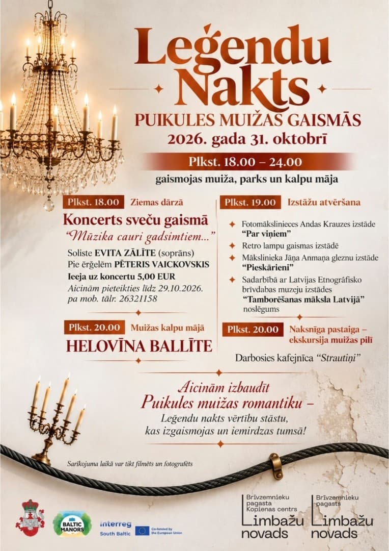 Leģendu nakts Puikules muižā – gaismas, mūzika un noslēpumaini stāsti